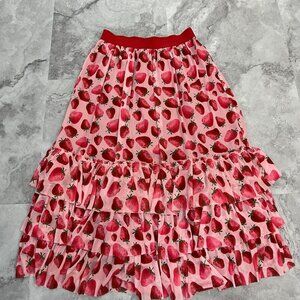Eva Franco for Anthro Strawberry Print Tiered‎ Midi Skirt Size XSmall XS